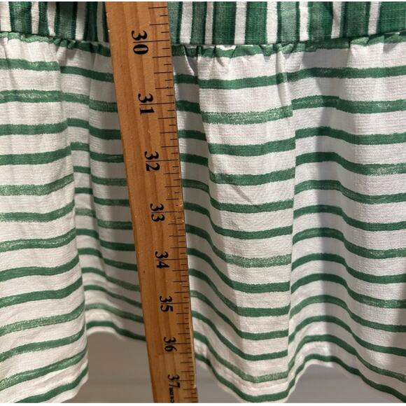 Loft Women's White Green Striped Tab Sleeve Button Flounce Dress - Picture 6 of 12